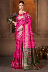 Fugacious Dark Pink Paithani Silk Saree With Nectarous Blouse Piece