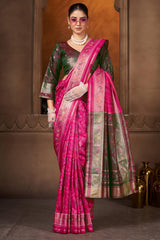 Fugacious Dark Pink Paithani Silk Saree With Nectarous Blouse Piece