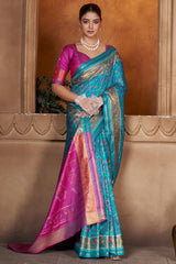 Seraglio Firozi Paithani Silk Saree With Groovy Blouse Piece