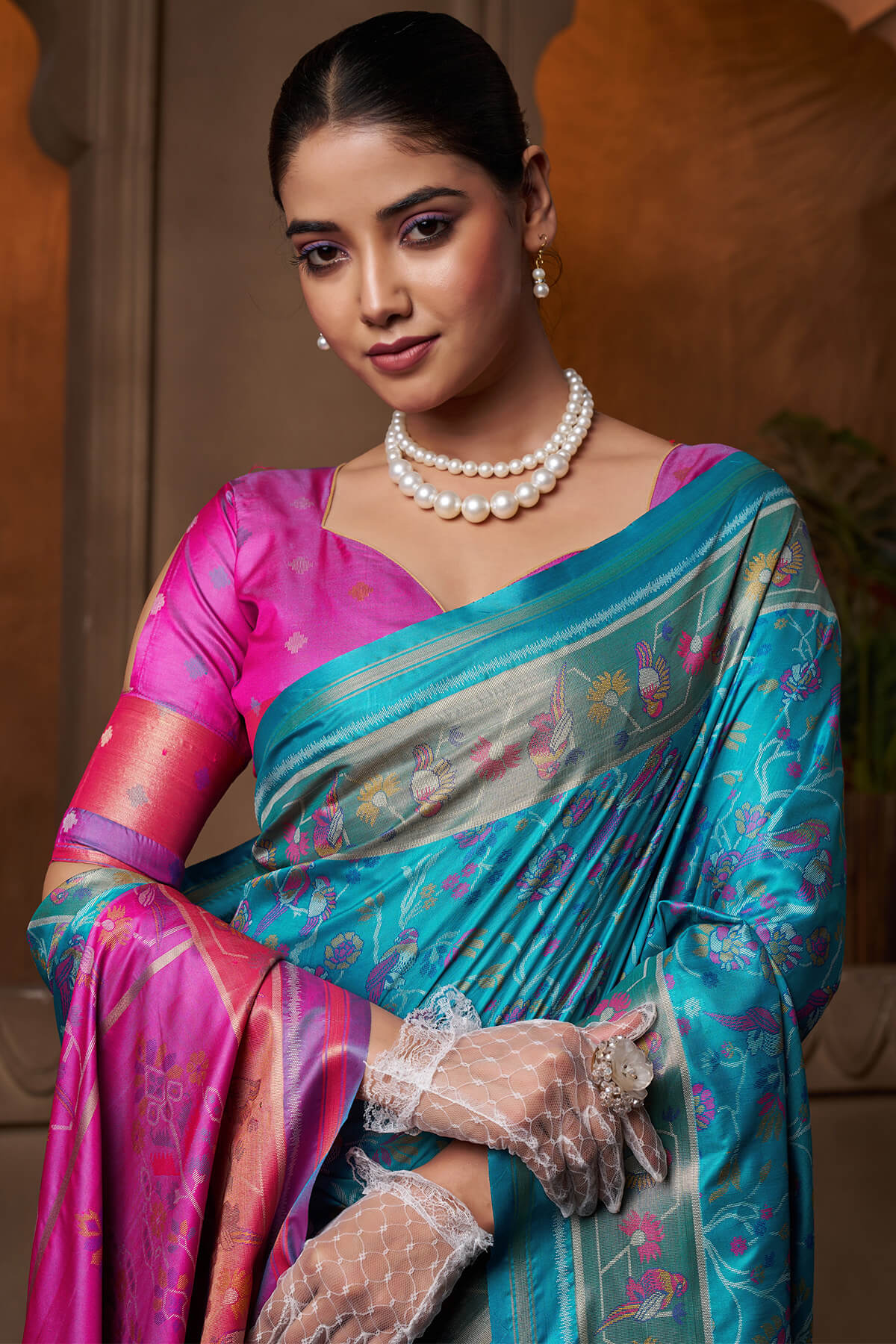 Seraglio Firozi Paithani Silk Saree With Groovy Blouse Piece