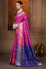 Breathtaking Magenta Paithani Silk Saree With Gossamer Blouse Piece
