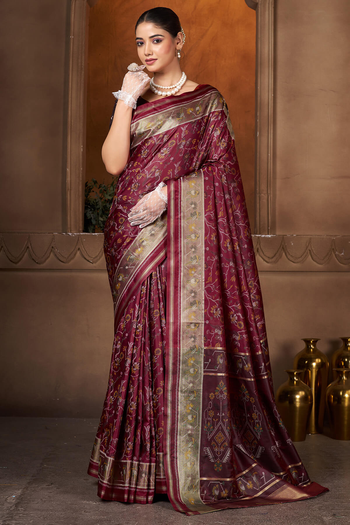 Glittering Maroon Paithani Silk Saree With Murmurous Blouse Piece