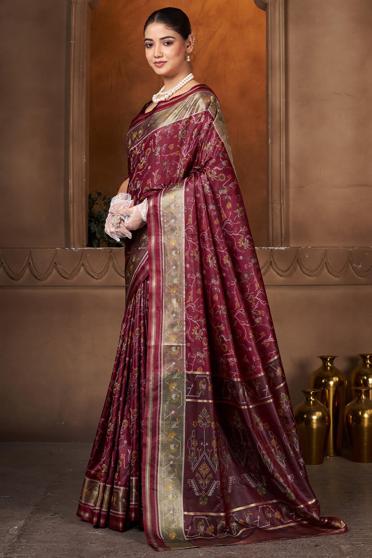 Glittering Maroon Paithani Silk Saree With Murmurous Blouse Piece