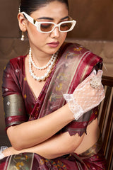 Glittering Maroon Paithani Silk Saree With Murmurous Blouse Piece