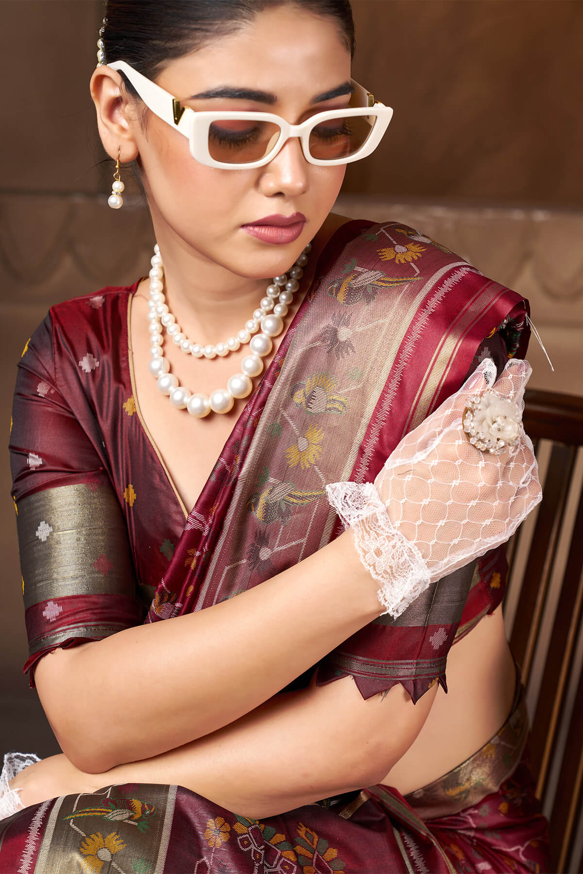 Glittering Maroon Paithani Silk Saree With Murmurous Blouse Piece