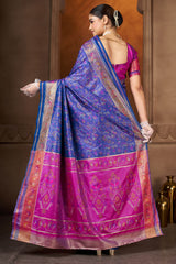 Capricious Navy Blue Paithani Silk Saree With Opulent Blouse Piece