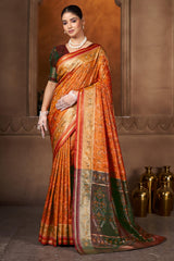 Charismatic Orange Paithani Silk Saree With Innovative Blouse Piece