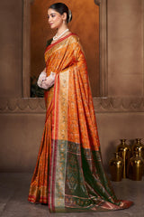 Charismatic Orange Paithani Silk Saree With Innovative Blouse Piece