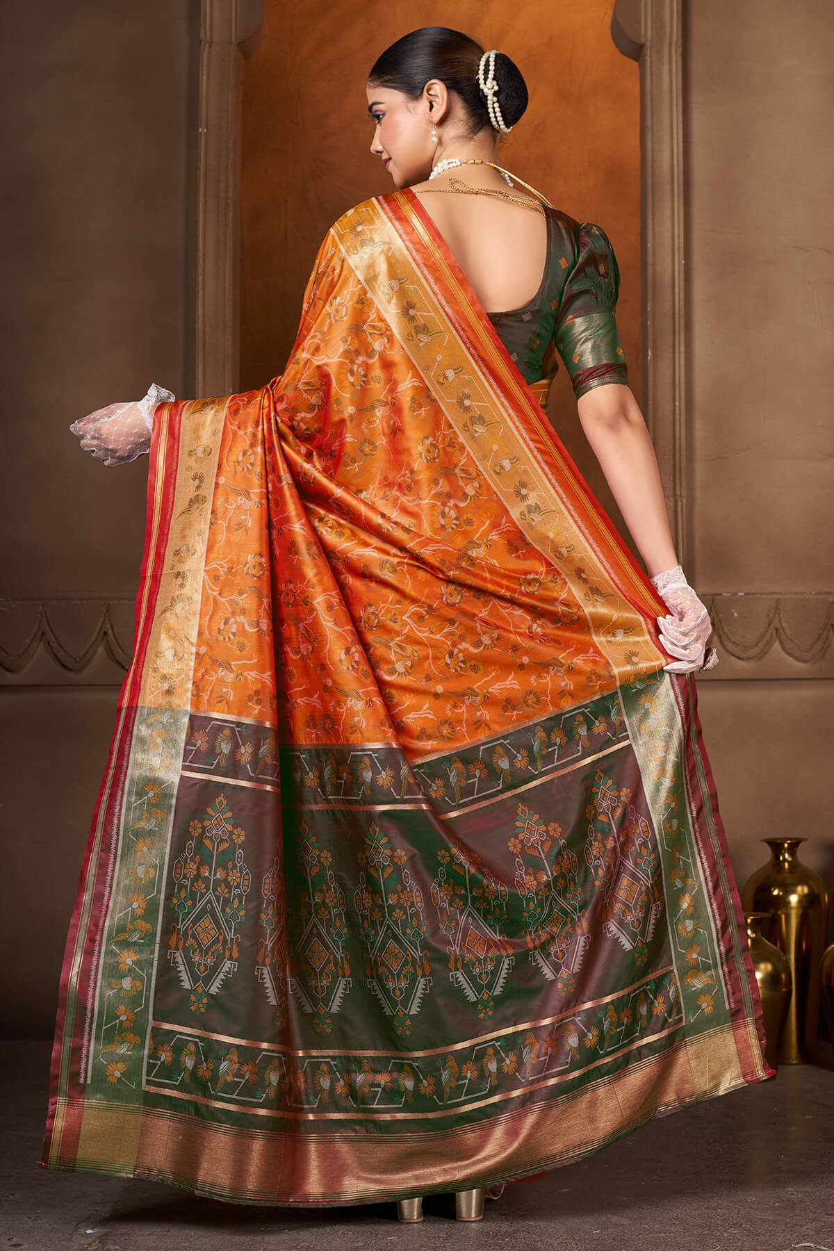 Charismatic Orange Paithani Silk Saree With Innovative Blouse Piece