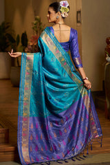 Ravishing Firozi Pure Zari Weaving Banarasi Silk Saree With Delightful Blouse Piece