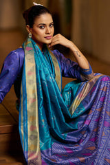 Ravishing Firozi Pure Zari Weaving Banarasi Silk Saree With Delightful Blouse Piece