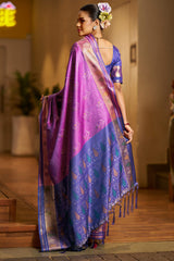 Excellent Purple Pure Zari Weaving Banarasi Silk Saree With Sempiternal Blouse Piece