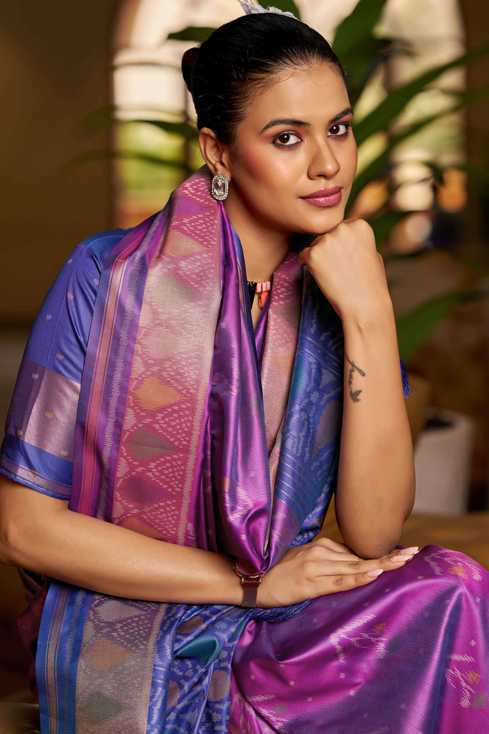 Excellent Purple Pure Zari Weaving Banarasi Silk Saree With Sempiternal Blouse Piece