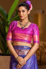 Adorning Royal Blue Pure Zari Weaving Banarasi Silk Saree With Pulsating Blouse Piece