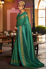 Panoply Green Pure Zari Weaving Banarasi Silk Saree With Imbrication Blouse Piece