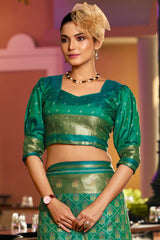 Panoply Green Pure Zari Weaving Banarasi Silk Saree With Imbrication Blouse Piece