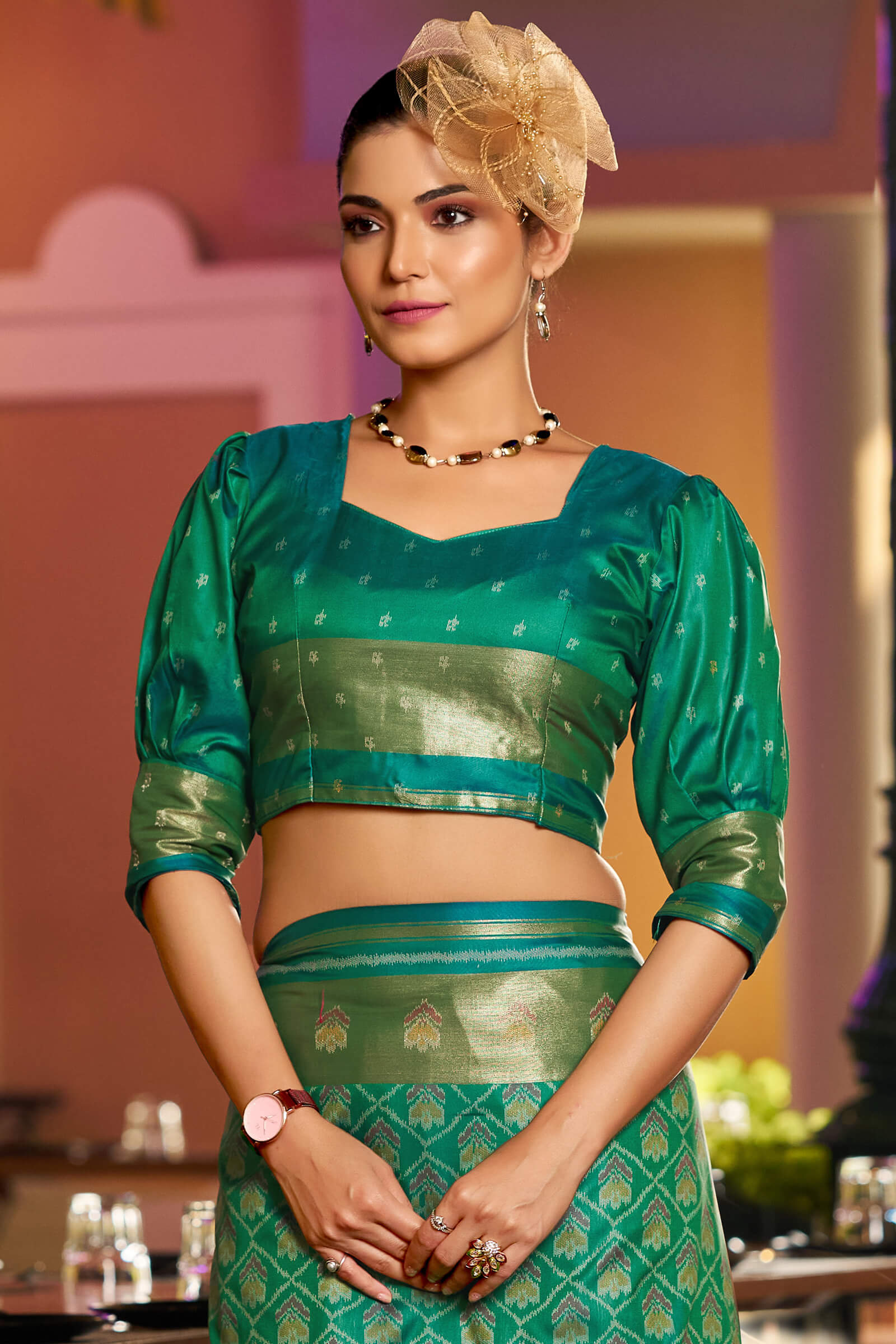 Panoply Green Pure Zari Weaving Banarasi Silk Saree With Imbrication Blouse Piece