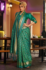Panoply Green Pure Zari Weaving Banarasi Silk Saree With Imbrication Blouse Piece