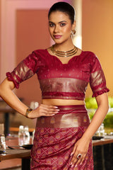 Majestic Maroon Pure Zari Weaving Banarasi Silk Saree With Grandiose Blouse Piece