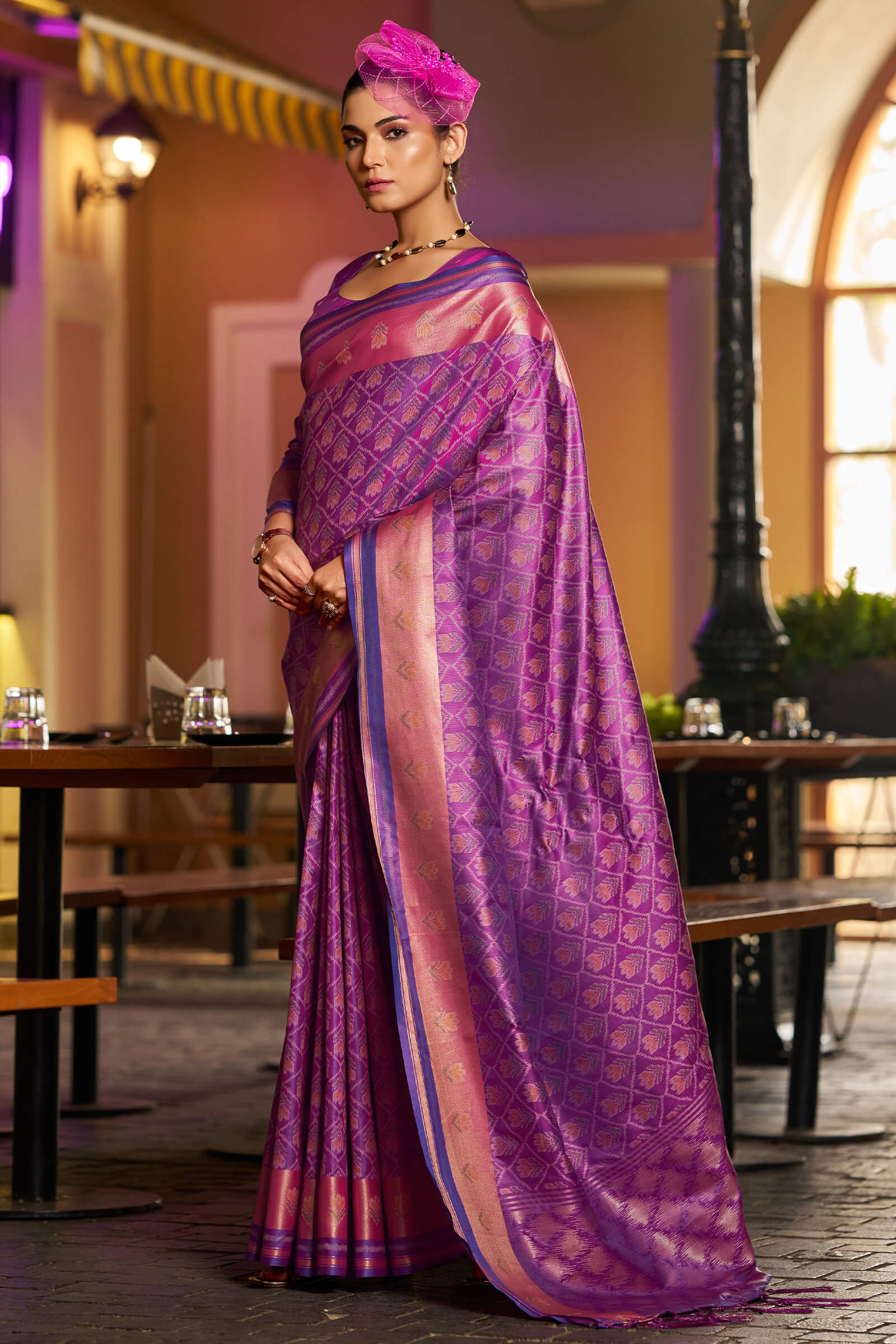 Surpassing Purple Pure Zari Weaving Banarasi Silk Saree With Sensational Blouse Piece