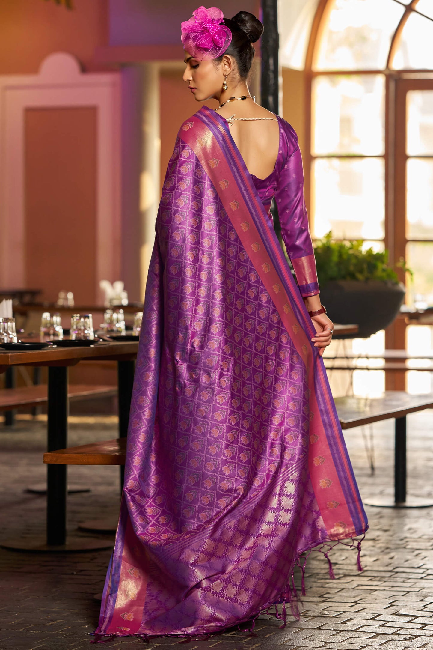 Surpassing Purple Pure Zari Weaving Banarasi Silk Saree With Sensational Blouse Piece