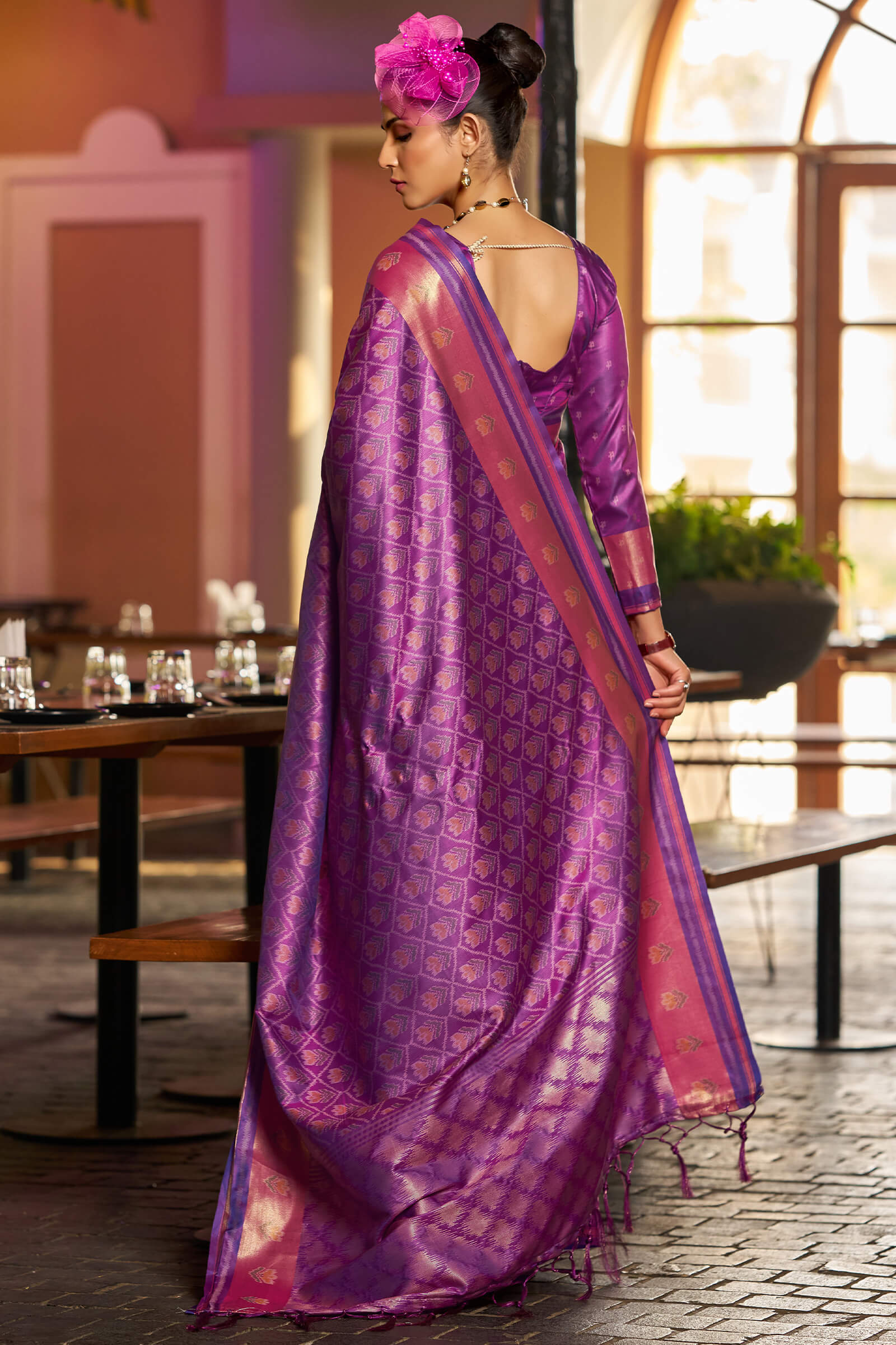 Surpassing Purple Pure Zari Weaving Banarasi Silk Saree With Sensational Blouse Piece