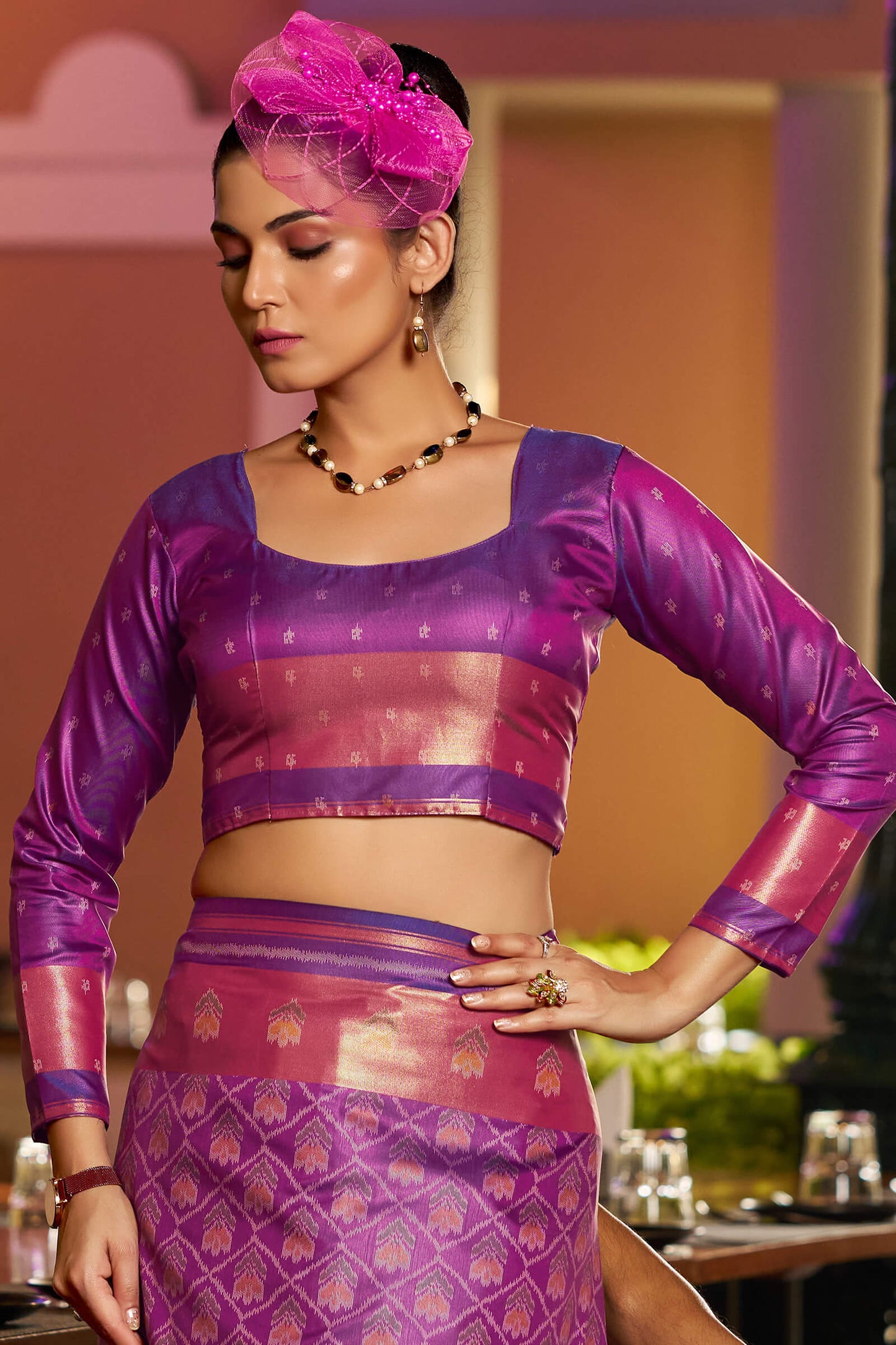 Surpassing Purple Pure Zari Weaving Banarasi Silk Saree With Sensational Blouse Piece