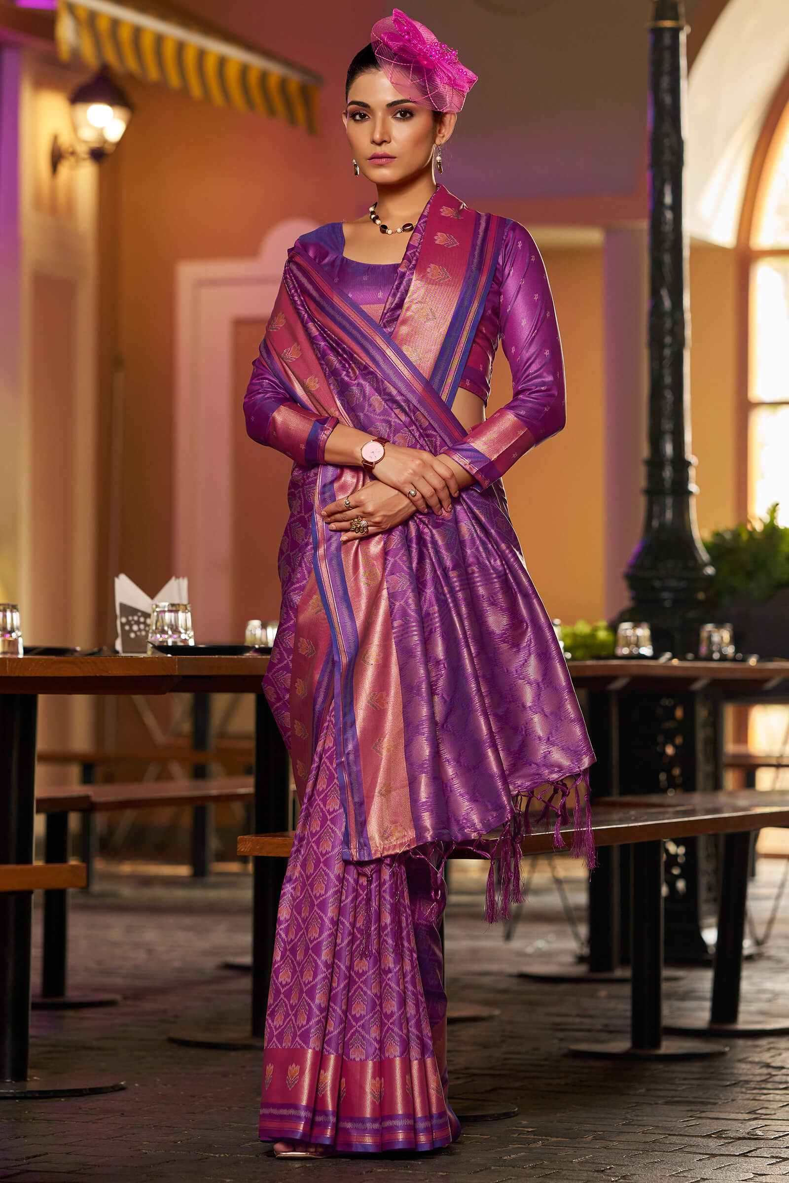 Surpassing Purple Pure Zari Weaving Banarasi Silk Saree With Sensational Blouse Piece