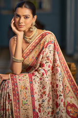 Capricious Beige Pashmina Saree With Felicitous Blouse Piece