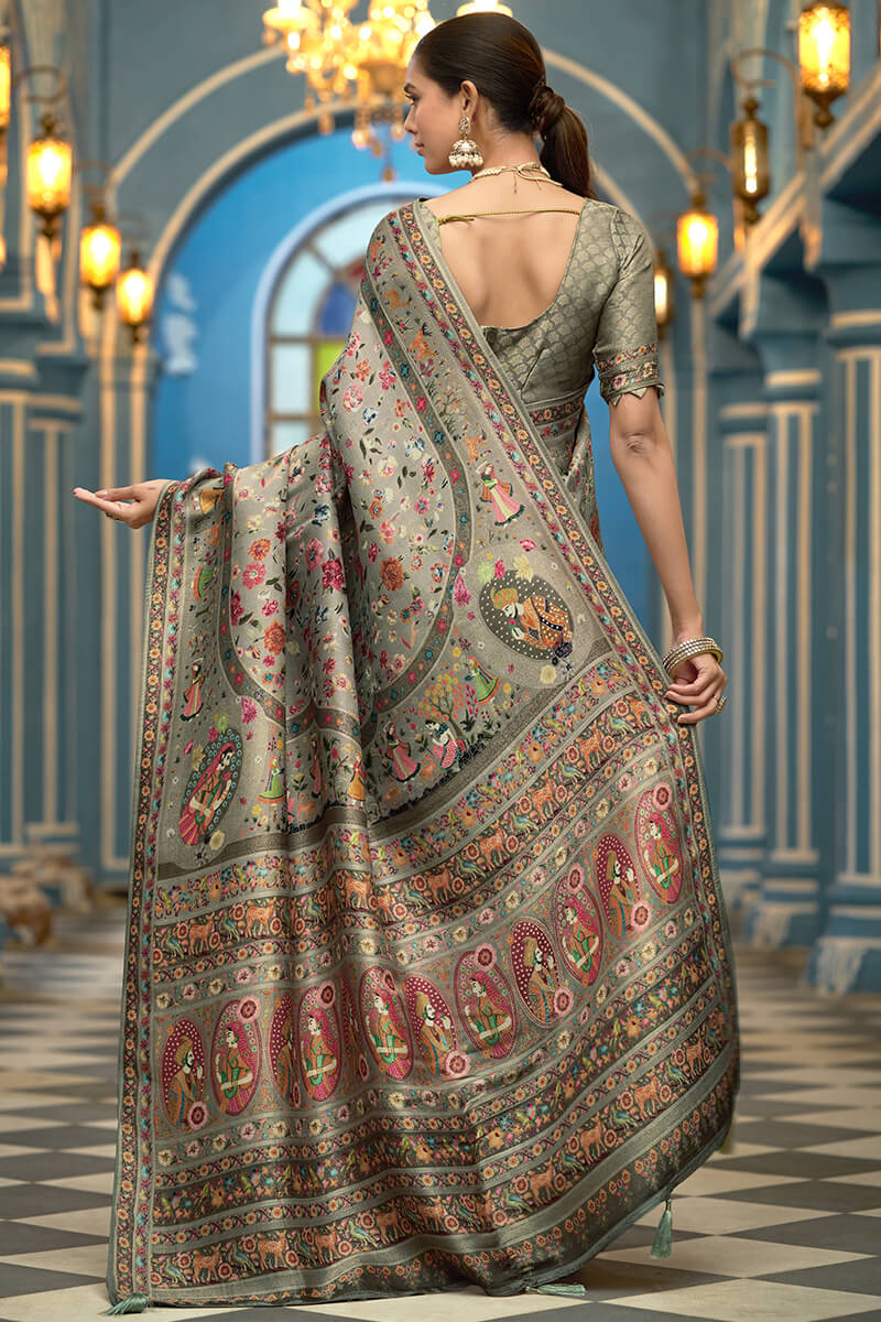 Ephemeral Green Pashmina Saree With Divine Blouse Piece