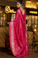 Ephemeral Dark Pink Pure Zari Weaving Banarasi Silk Saree With Outstanding Blouse Piece