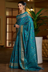 Assemblage Firozi Pure Zari Weaving Banarasi Silk Saree With Seraphic Blouse Piece