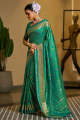 Rhapsodic Green Pure Zari Weaving Banarasi Silk Saree With Ethereal Blouse Piece