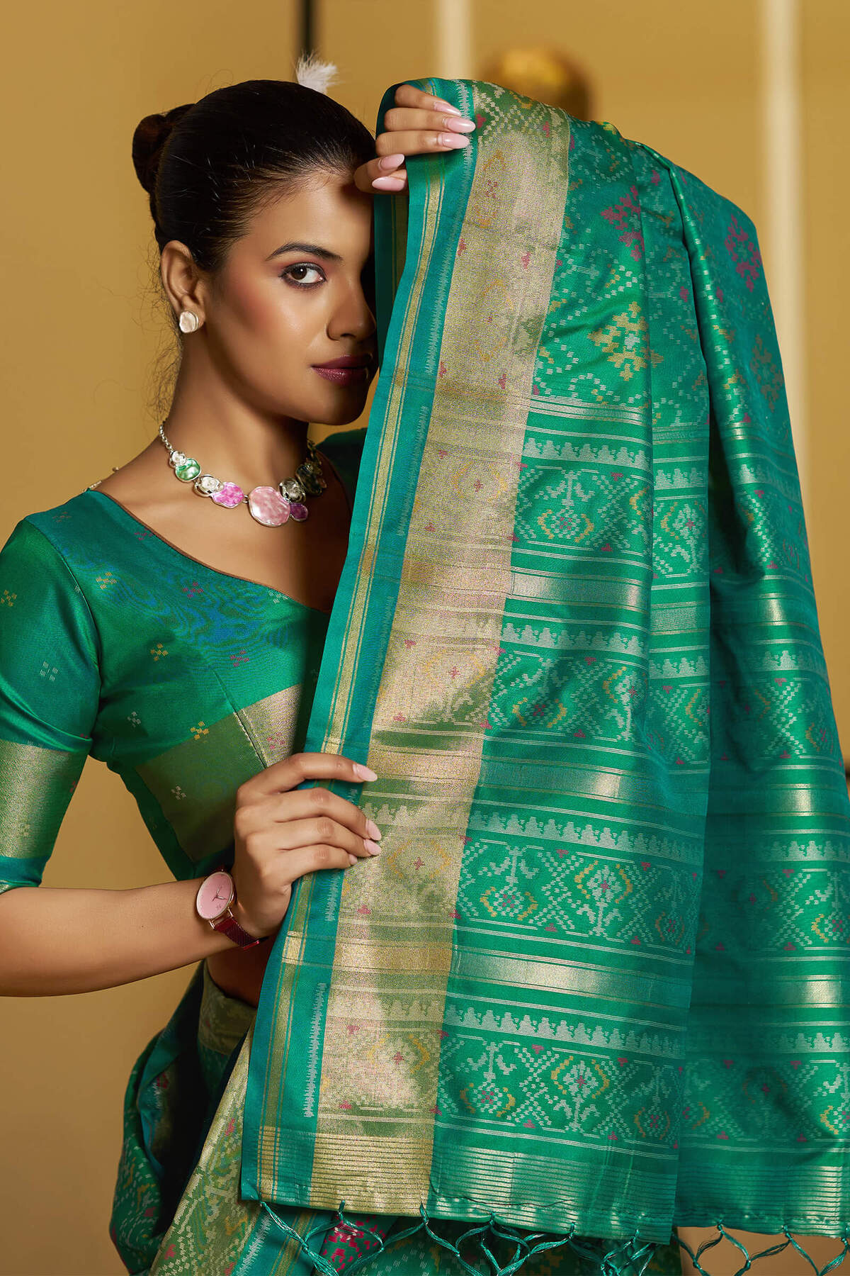 Rhapsodic Green Pure Zari Weaving Banarasi Silk Saree With Ethereal Blouse Piece