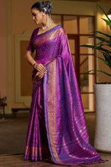 Woebegone Purple Pure Zari Weaving Banarasi Silk Saree With Ephemeral Blouse Piece