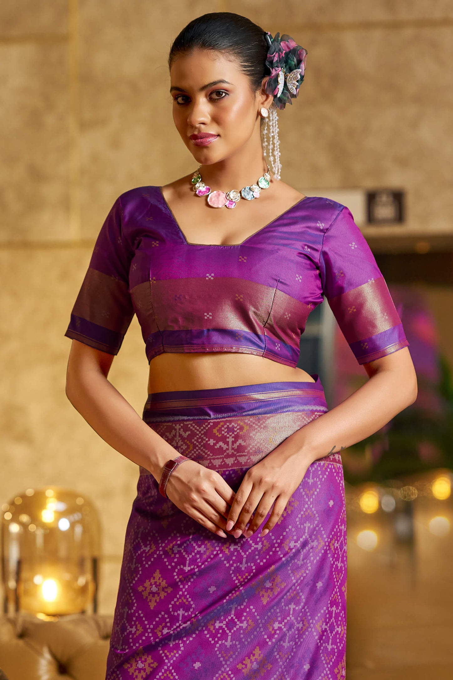 Woebegone Purple Pure Zari Weaving Banarasi Silk Saree With Ephemeral Blouse Piece
