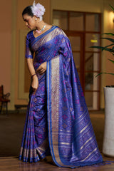 Confounding Royal Blue Pure Zari Weaving Banarasi Silk Saree With Nemesis Blouse Piece