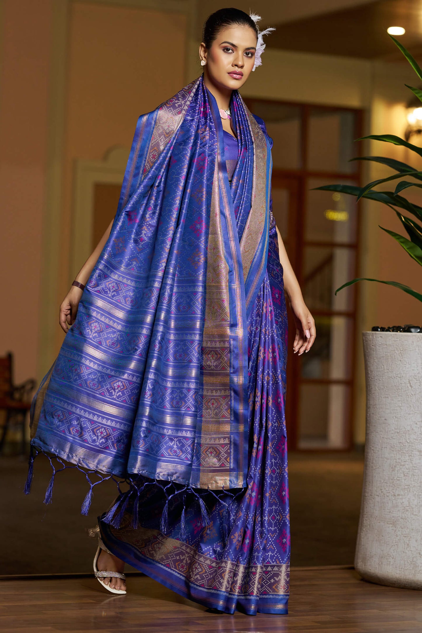 Confounding Royal Blue Pure Zari Weaving Banarasi Silk Saree With Nemesis Blouse Piece