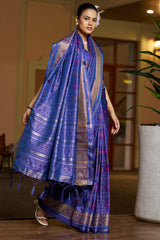 Confounding Royal Blue Pure Zari Weaving Banarasi Silk Saree With Nemesis Blouse Piece
