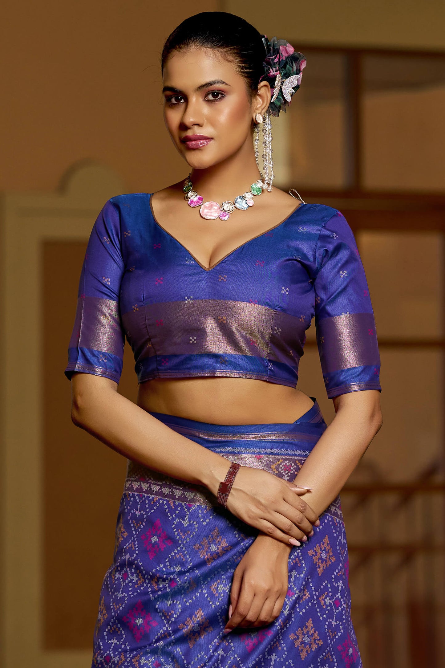 Confounding Royal Blue Pure Zari Weaving Banarasi Silk Saree With Nemesis Blouse Piece