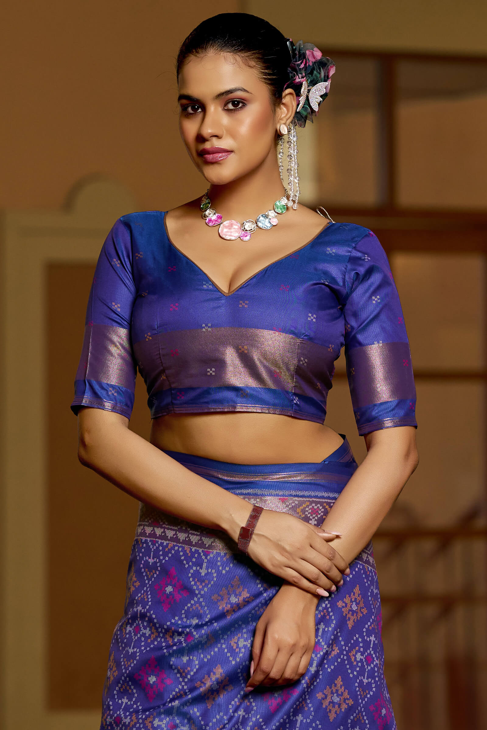 Confounding Royal Blue Pure Zari Weaving Banarasi Silk Saree With Nemesis Blouse Piece