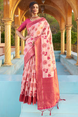 Panoply Baby Pink Organza Silk Saree With Lissome Blouse Piece