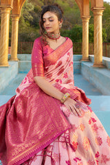 Panoply Baby Pink Organza Silk Saree With Lissome Blouse Piece