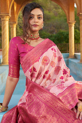 Panoply Baby Pink Organza Silk Saree With Lissome Blouse Piece