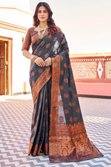 Demanding Black Banarasi Silk Saree With Pretty Blouse Piece
