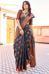 Demanding Black Banarasi Silk Saree With Pretty Blouse Piece