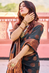 Demanding Black Banarasi Silk Saree With Pretty Blouse Piece