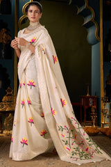 Breathtaking Beige Cotton Silk Saree With Delectable Blouse Piece