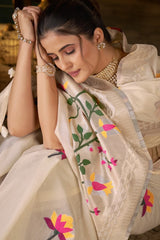 Breathtaking Beige Cotton Silk Saree With Delectable Blouse Piece