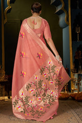 Extraordinary Peach Cotton Silk Saree With Glittering Blouse Piece